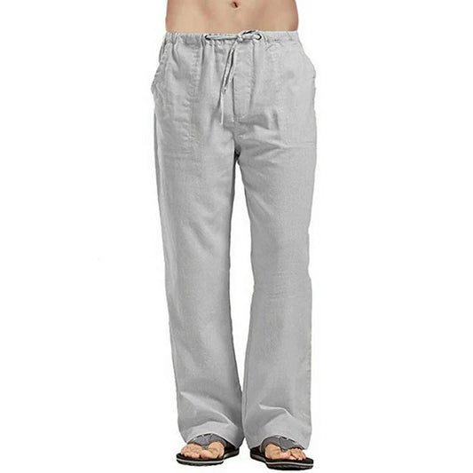 Color Solid Multi-Pocket Linen Men Pants - Casual Breathable Summer Trouser, Large Size