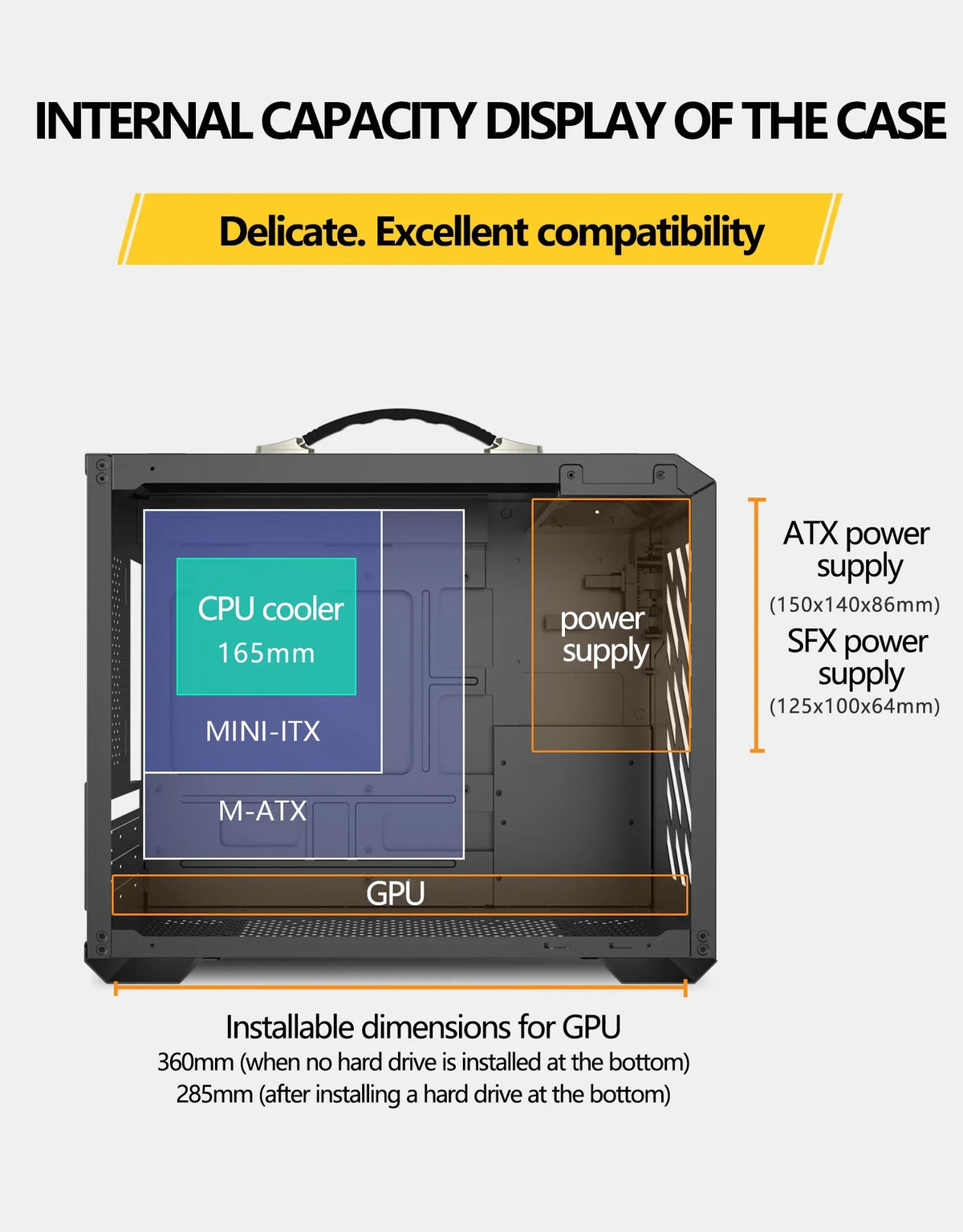 Mini ITX Case Glass Side 240mm Watercooling Travel-Friendly