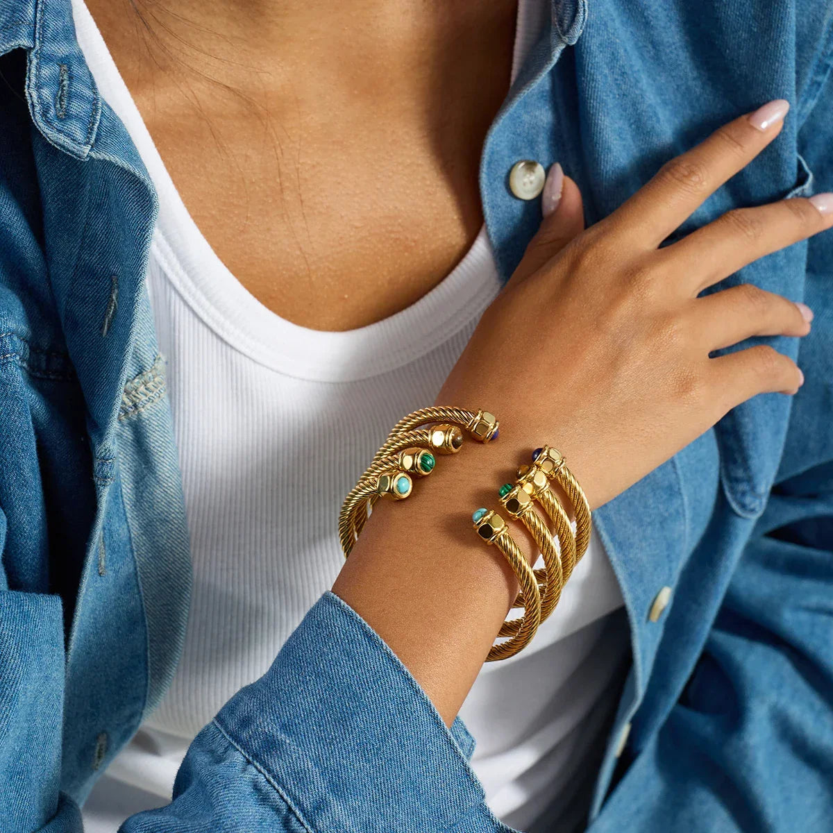 Gold Plated Stainless Steel Stackable Bracelet Kit Cuff Jewelry For Elegant Layering Spring 2026 Gift