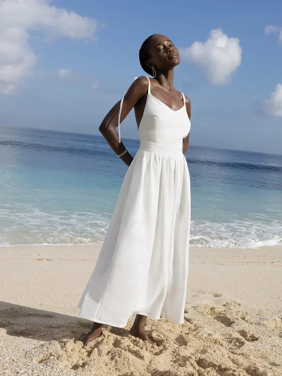 Variant image for Elegant Summer Rug in Natural Linen and Cotton Blend, A-Line Design, Backless with Adjustable Straps, Ankle Length, Machine Washable-13