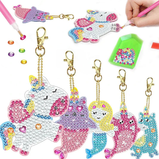 5D Diamond Painting Kit - DIY Unicorn & Mermaid Keychains for Kids, Great Arts & Crafts Gift for Ages 8-12, Easter Basket Stuffers