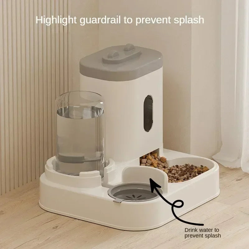 Feeder Automatic Cat Dog Bowl With Water Fountain Gray Dish