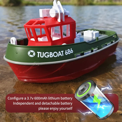 Powerful Dual Motor RC Tugboat Model - 1:72 Motor-Driven Remote Control Boat for Boys, Cordless Fun