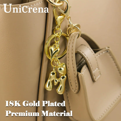 Keychain Personalized Gold Bubble Letter Bag Charm Gift