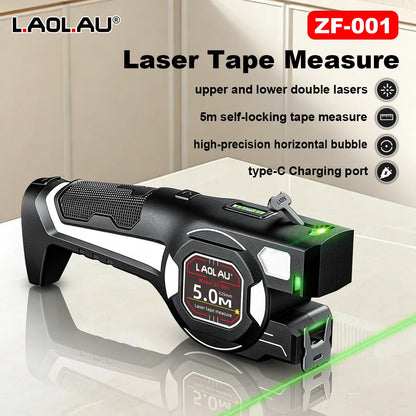 Type-C Battery-Powered Class II Laser Auto-Lock Device 2026 – LAOLAU 2-in-1 Laser Tape Measure 5M/16FT