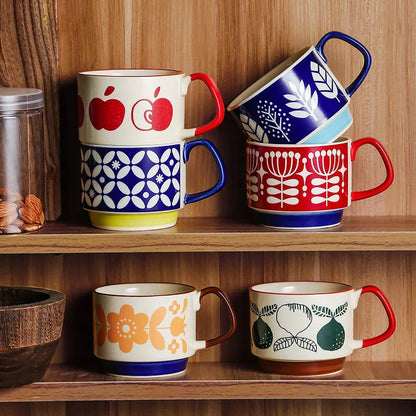Coffee Mug 300ml Japanese Flower Ceramic Kit Retro Drinkware Office Entertaining Fall 2025 Comfort-Grip Handgrip Gift