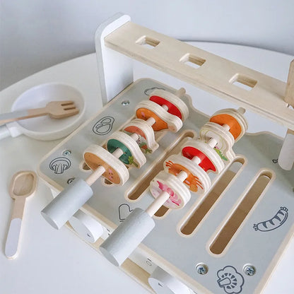Wooden Toy BBQ Kit Pretend Play Cooking Playset Early Learning Montessori Toy Fall 2025 Educational Gift