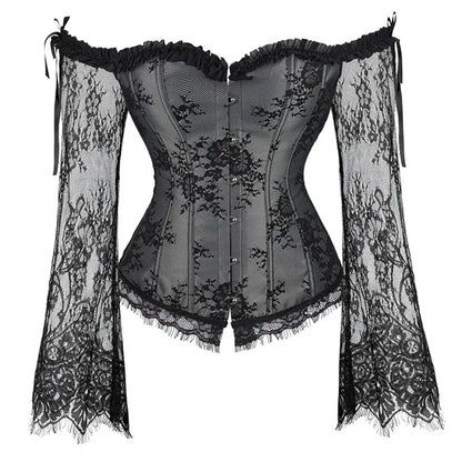 Women's Supportive Corset Top - Off Shoulder, Lace Satin
