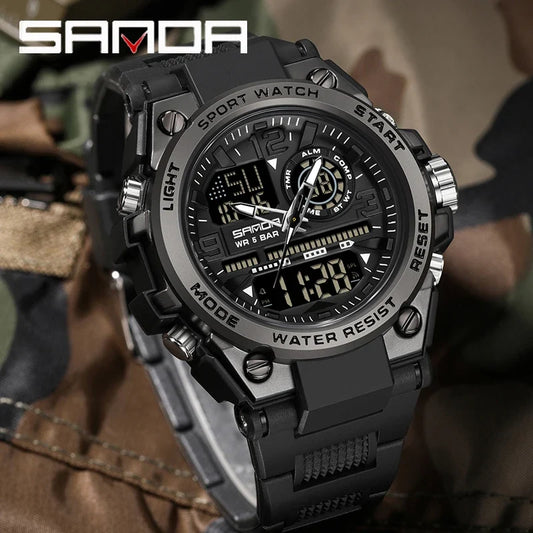 Sports Digital Watch Dual Display LED Military Style Rugged Watch Fall 2026 Water Resistant