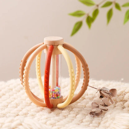 Rattle Baby Silicone Teether Wooden Newborn Sensory Toys
