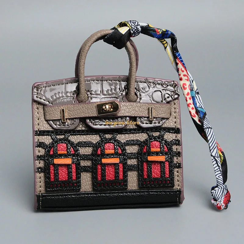 Inspired Birkin Mini Hand Bag - Platinum Bag Charm