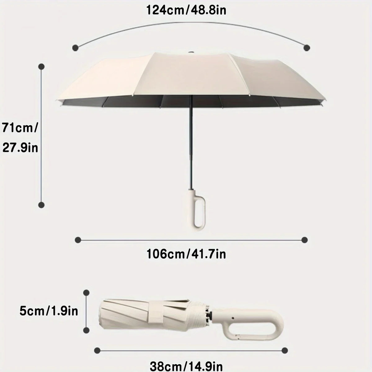 Bones 20 Windproof Strong 105CM Folding Umbrella for Men, Large Handle, Water Resistant