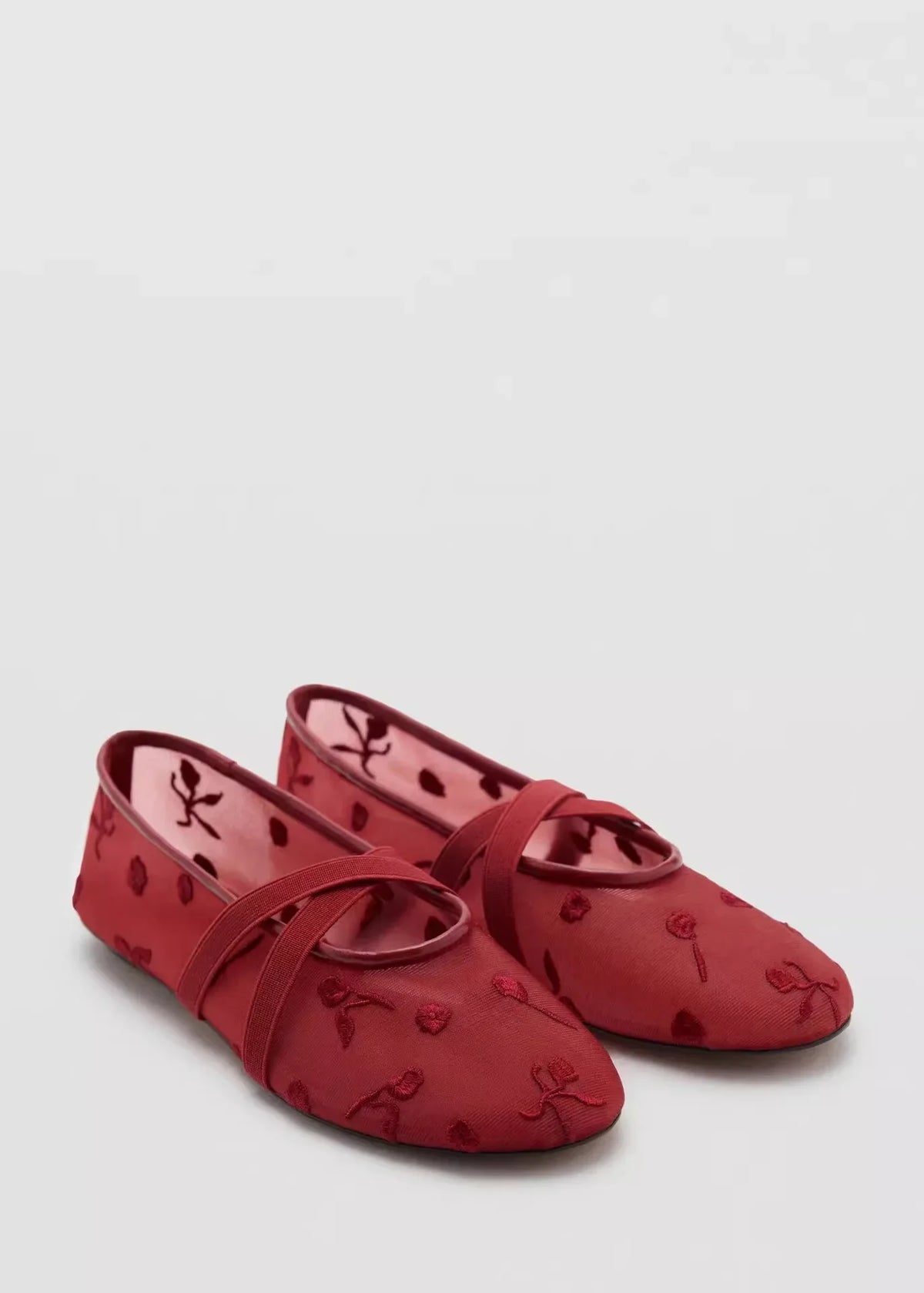 Light Women Ballet Flats - Mary Jane, Embroidered Mesh