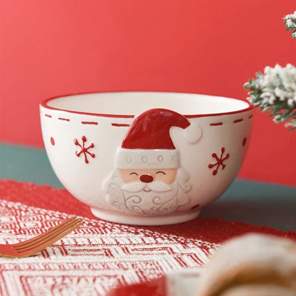Christmas Ceramic Santa Bowl Scandinavian Holiday Breakfast Bowl