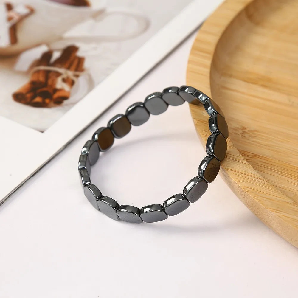 natural stone beaded stretch, geometric, gift jewelry – Supportive men's hematite bracelet