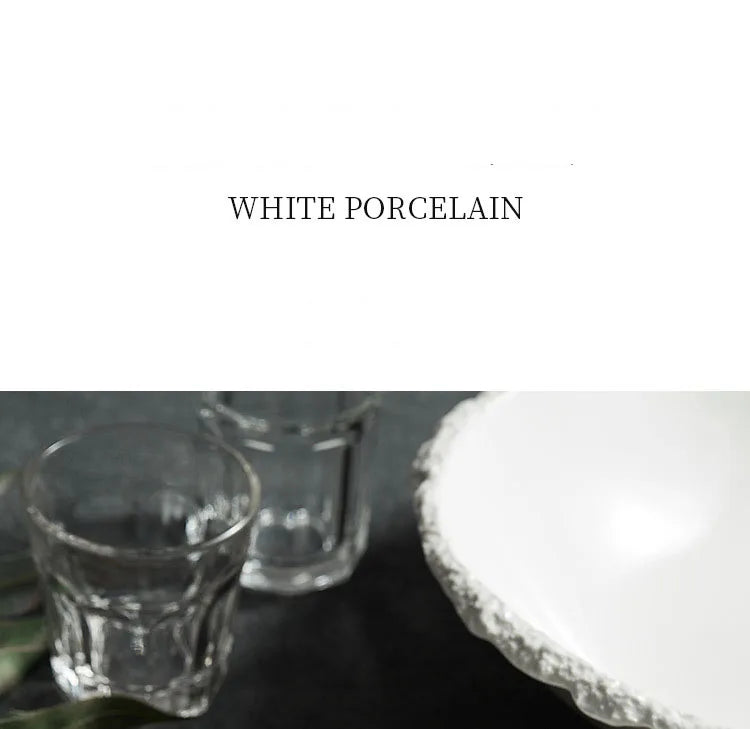 White Porcelain Rock Edge Soup Bowl Contemporary Tableware