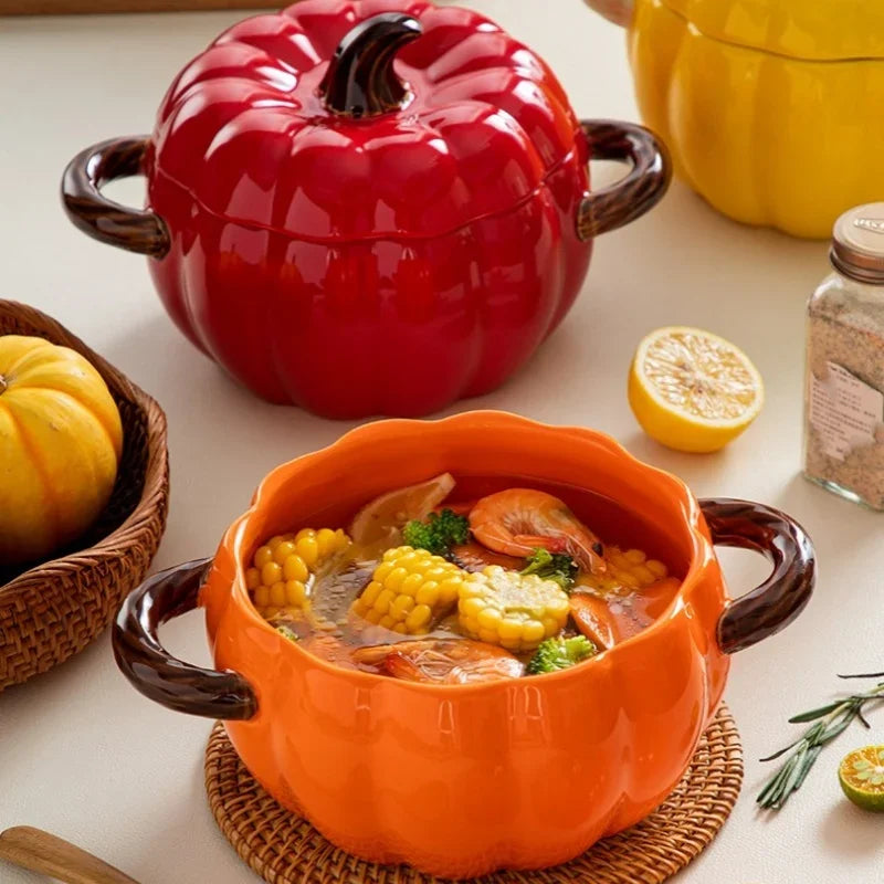 Soup Pumpkin Pot 1.4L Ceramic Bowl With Lid Halloween