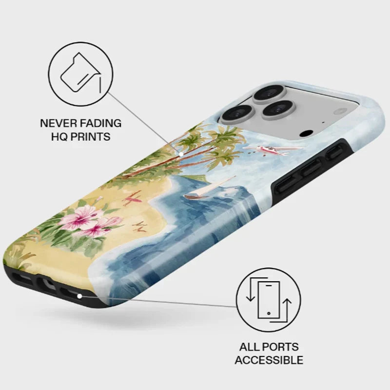 Ocean Tropical Double-Layer iPhone Case - PC TPU Cartoon Design Washable Cover for iPhone 11 to 17
