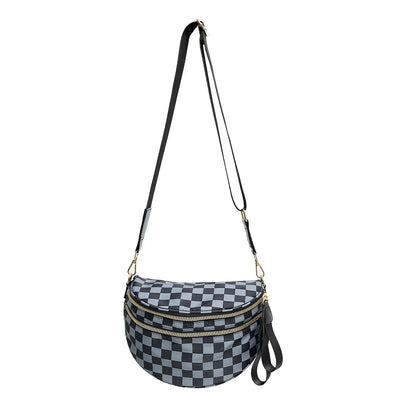 checkered nylon, box shape, travel and daily use – Multi-Use unisex crossbody bum bag