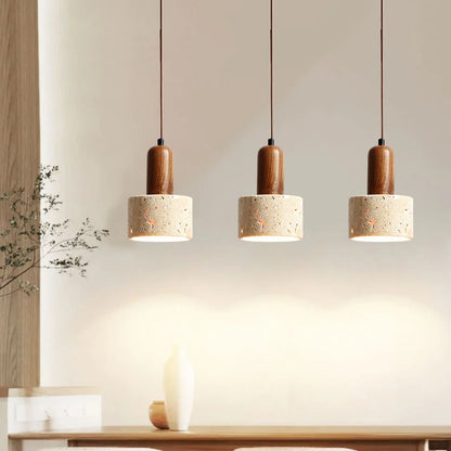 Japanese Japandi Pendant Light Wood And Travertine Bedside Lamp
