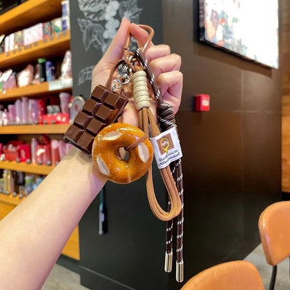 Rope Woven Bowknot Keychain With Cute Pastry Charms