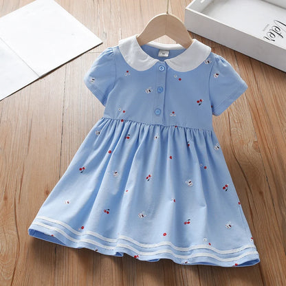 Light girls’ dress - polo collar, knee-length, cotton-elastane, for summer wear