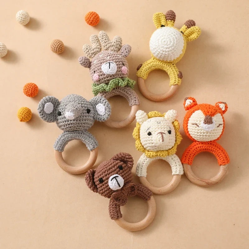Bear Crochet Teether Rattle Ring Newborn Sensory Toys