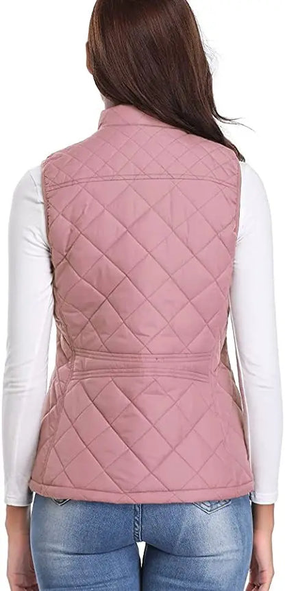 Light Women Quilted Vest - Stand Collar Cotton Winter