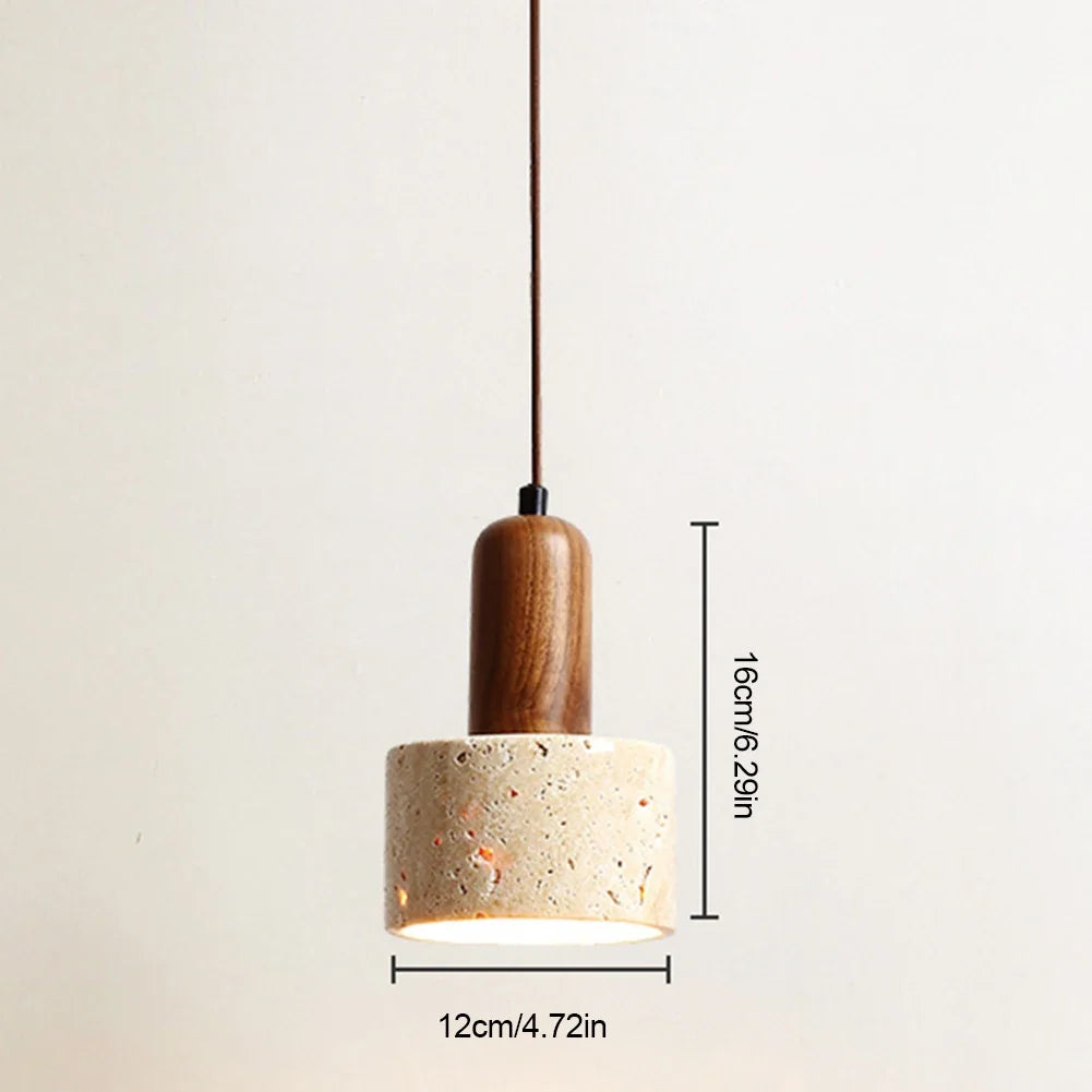 Japanese Japandi Pendant Light Wood And Travertine Bedside Lamp