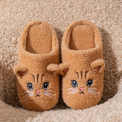 cozy, comfortable indoor wear, non-slip sole for home warmth – Plush women's cat-face plush slippers