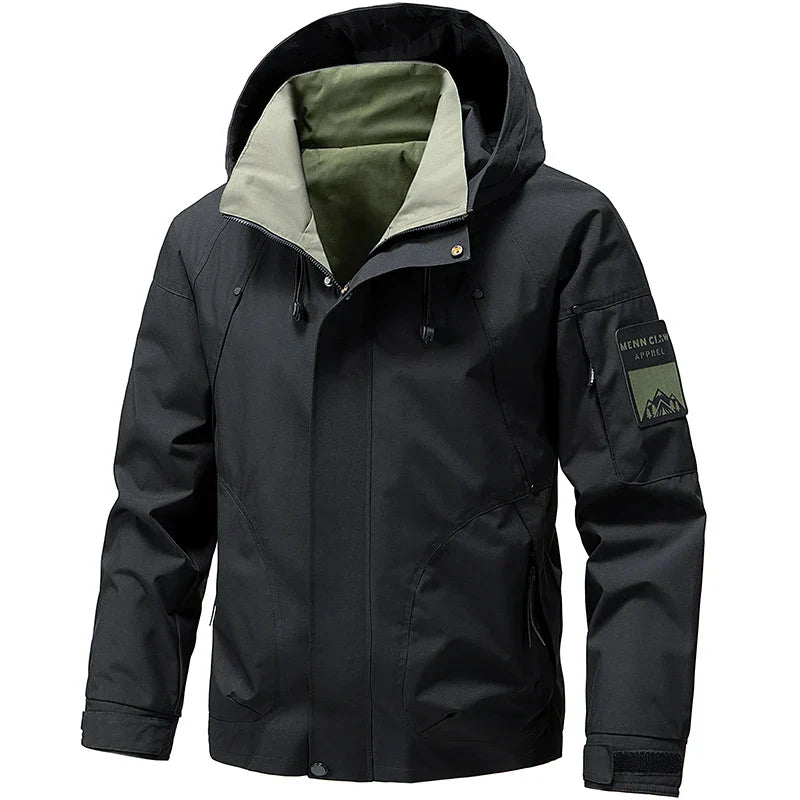 Water-Resistant Relaxed Men's Jacket - Hooded Polyester, Camping