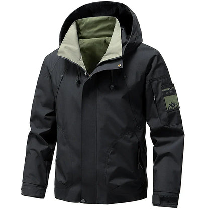 Water-Resistant Relaxed Men's Jacket - Hooded Polyester, Camping