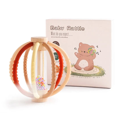 Rattle Baby Silicone Teether Wooden Newborn Sensory Toys