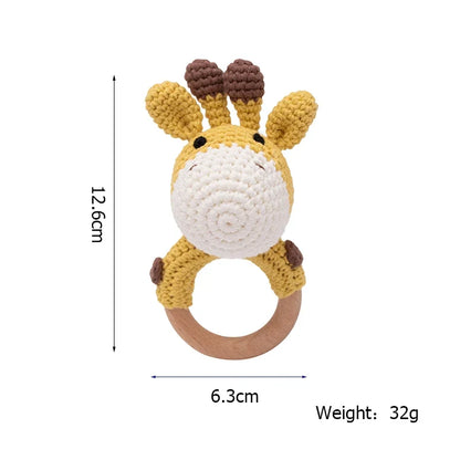 Crochet Wooden Animal Teether Rattle Newborn Sensory Toys