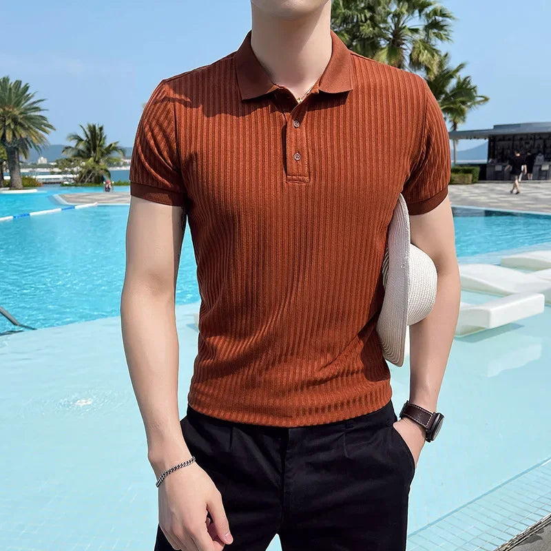 Breathable Silk Mesh Mens Polo Shirt, Short Sleeve with Ribbed Collar, Lightweight and Stylish for Summer-3