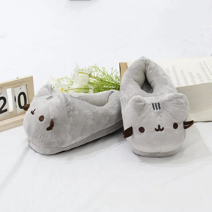 full-coverage cat-face design, plush, indoor home use – Warm women's cat-face slippers