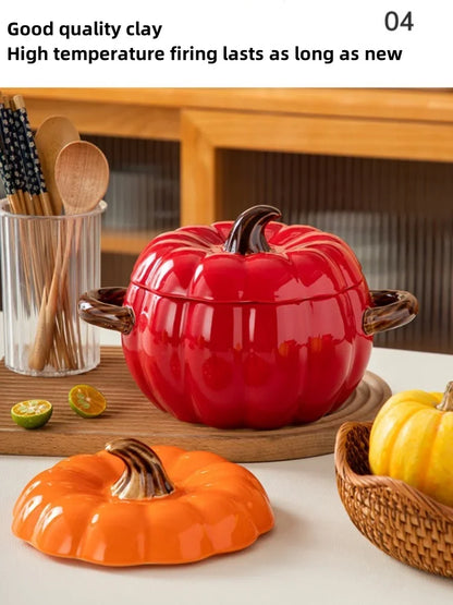 Ceramic2025 Edition Soup Pot Pumpkin Lid Porcelain Large Fall