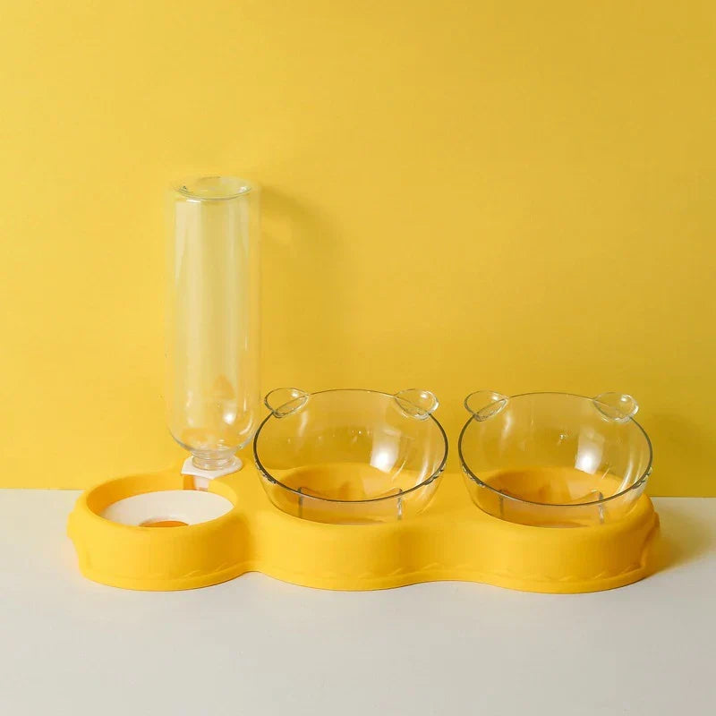 Raised Pet Feeding Station Tilted 3-Bowl Design With 500ML Water Bottle Fall 2025 Comfort-Grip Spine Protection