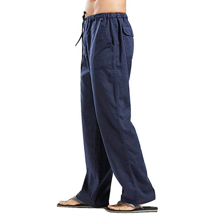 Color Solid Multi-Pocket Linen Men Pants - Casual Breathable Summer Trouser, Large Size