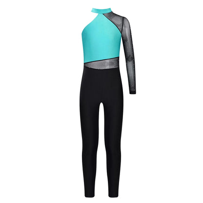 Long Sleeve, Snakeskin, Polyester, Nylon, Elastane, For Ballet, Rhythmic Gymnastics – Stretchy Girls Unitard