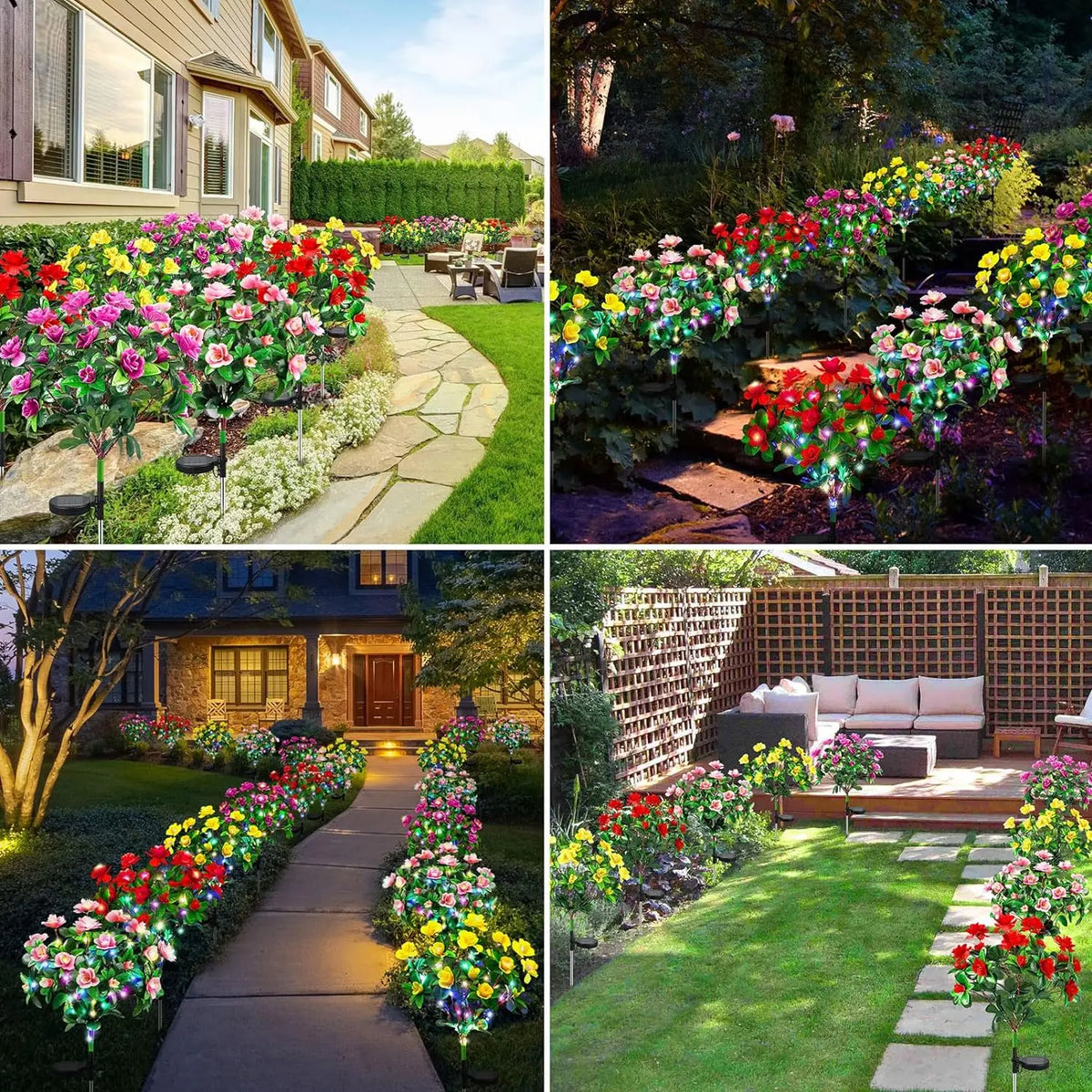 Flower Solar Lights Garden Decor LED Azalea Flowers Outdoor Yard Path Lighting 2026 Holiday Decor Gift Idea
