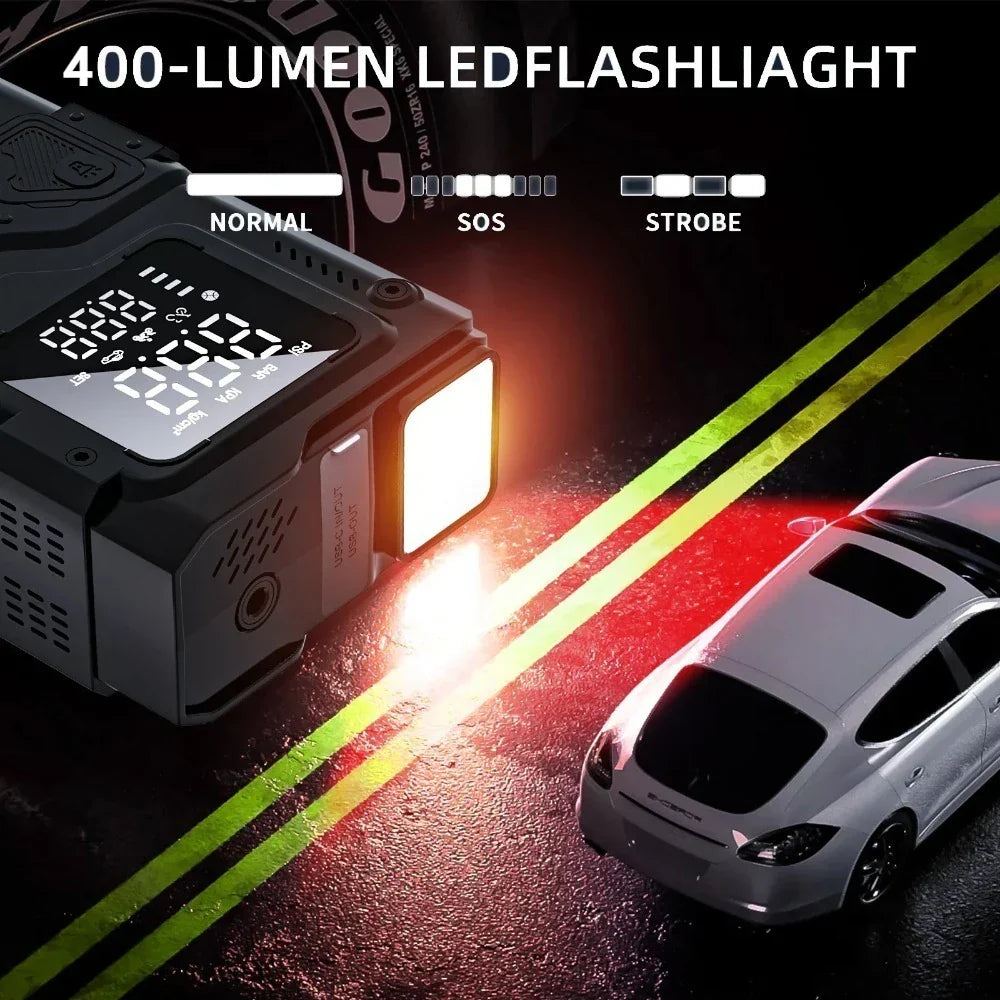 Starter Jump With Air Pump 6 In 1 Car Battery Booster 5000A Peak 150 PSI Tire Inflator 400LM LED Light Fall 2025 Prep