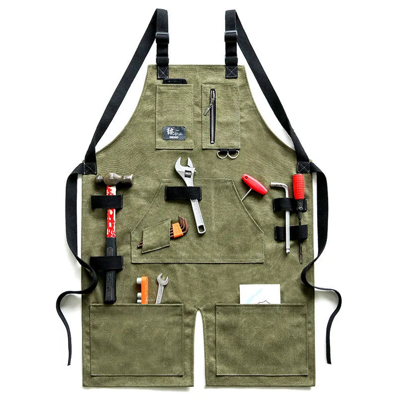 Denim Canvas Apron With Flexible Cross Back Straps Work Apron Fall 2025 Custom Logo Sturdy Device Pockets
