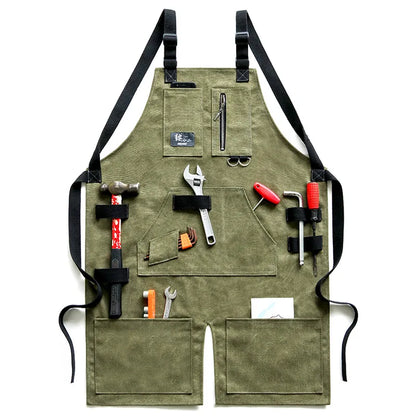 Denim Canvas Apron With Flexible Cross Back Straps Work Apron Fall 2025 Custom Logo Sturdy Device Pockets