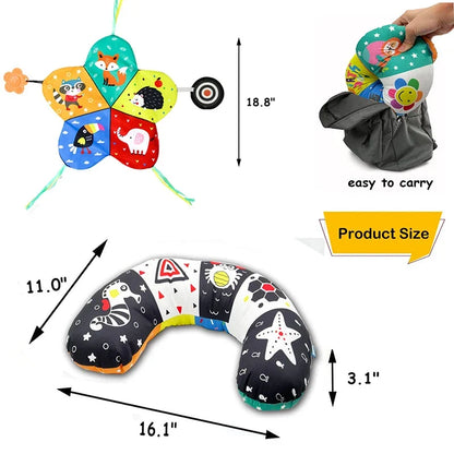 Contrast High Baby Tummy Time Pillow with Mirror, Teething Toy, and Crinkle Paper for Infants 0-6 Months
