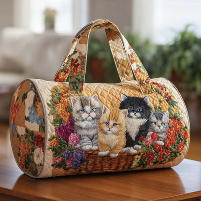 Plush Unisex Travel Tote - Quilted, Cat-Embroidered Fabric, For Beach, Hiking, Camping