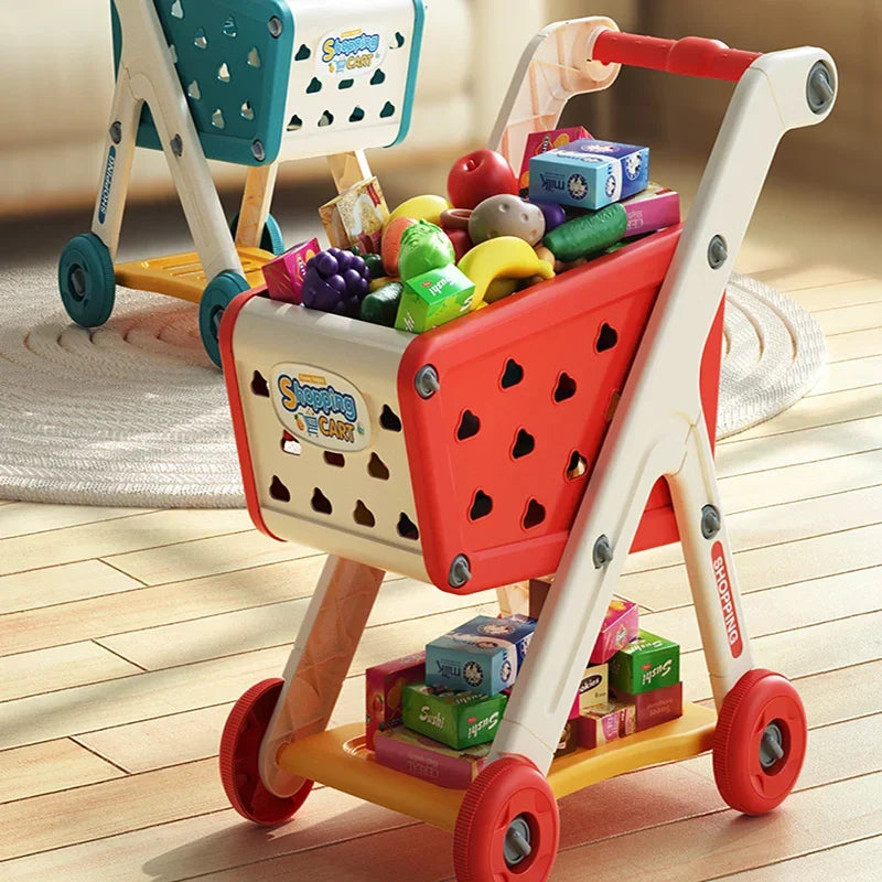 Cart Shopping Toy Push Along Grocery Trolley Kids Pretend Play Supermarket Back To School 2025 Early Education Gift