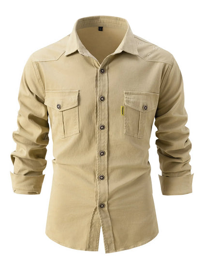 and Autumn Winter Men's Long Sleeve Shirt - Casual Stretch Cotton Linen Fashion Business Wear