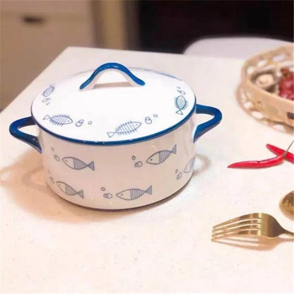 1000ml Ceramic Covered Noodle Bowl Microwave Safe With Lid