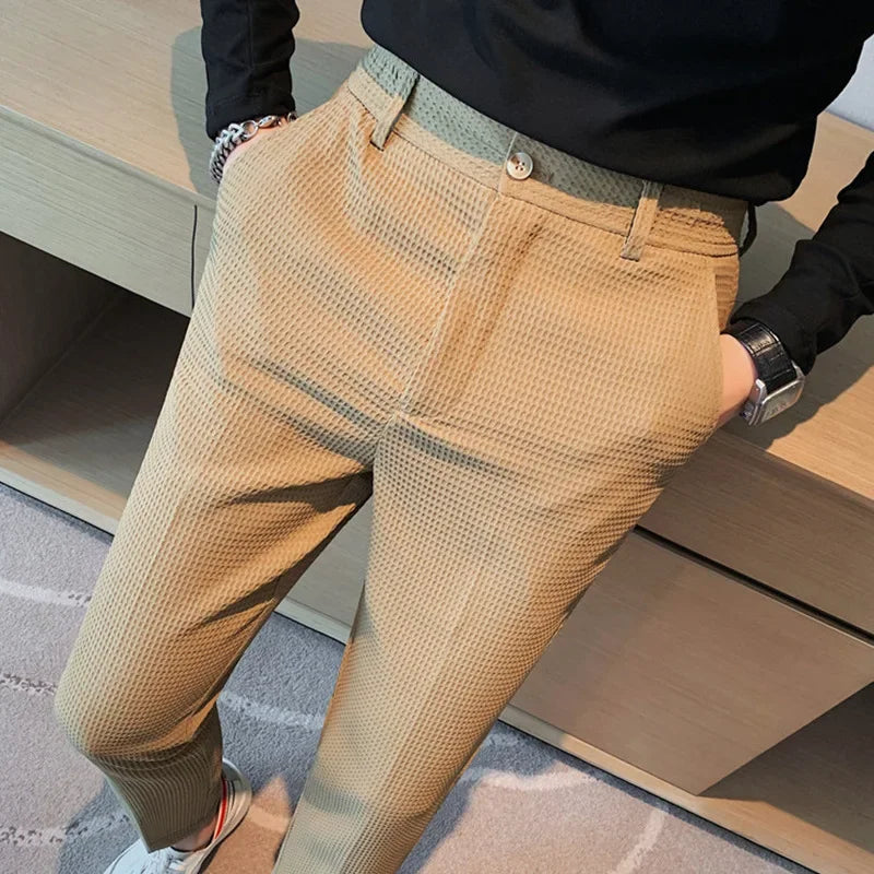 Variant image for Elegant Plaid Men's Pants, Breathable Fabric, Straight Cut Design for Office and Casual Wear-1